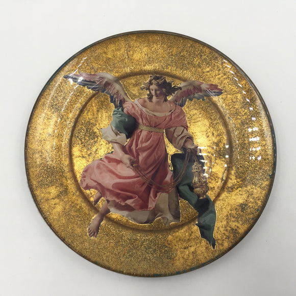 10178 - C - 3D Angel Plate - Decoupage by Bumble - Angel in Pink - Gold Leaf Background - Box 37