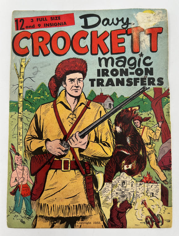 10731 - C - Davy Crockett Magic Iron Transfers - 1955 - Never Opened - 3 Full Size; 9 Insignia - Box 42