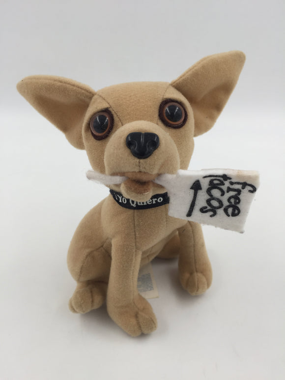 9981 - T - Taco Bell Stuffed Mexican Chihuahua - Tan - Sign Reads 