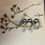 8429 - A - 3 Bluebirds on a Branch - Framed under glass - Signed Print