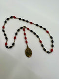 10129b - C - St. Michael - Silver Chain - Copper Medal - Black and Red Prayer Beads -"Italy" Mark - Hand-made - Box 29