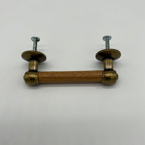 10256 - H - Amerock Drawer/Cabinet Pull - Brass Ends, Wood Center - 3 1/2