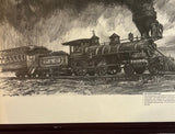 10920 - A - Drawing of C & C Eight Wheeler Steam Engine Train - by Roscoe Misselhorn - Framed Under Glass