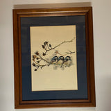 8429 - A - 3 Bluebirds on a Branch - Framed under glass - Signed Print