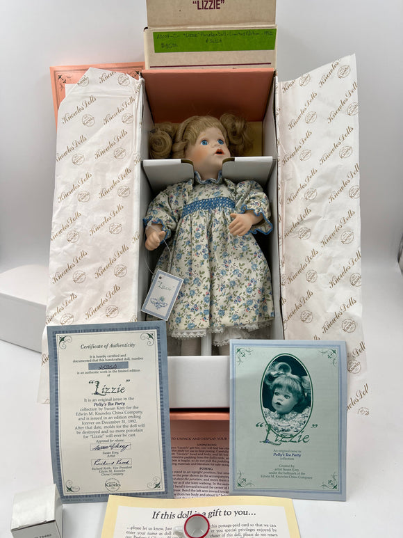 10104 - C - Porcelain Doll - Lizzie - Polly's Tea Party Collection - Limited Edition - In Original Box - 1992 - Box 30