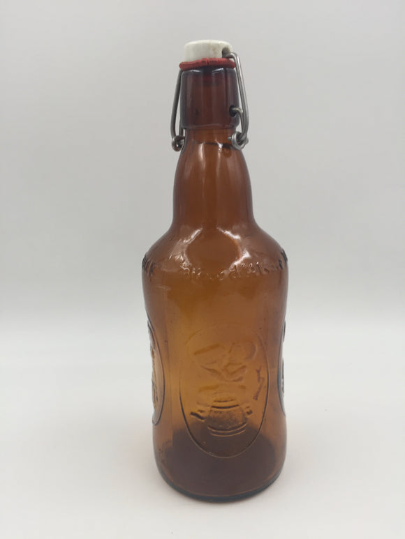 10259 - C - Vintage Cork Stop Bottle - Fischer - Bronze Glass - Decorative - with Metal Cap -  Lock - Box 39