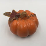 10328 - H - Ceramic Pumpkin Figurine - Orange with Metal Leaf Design - Box 39
