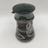 10329 - C - Stone Pottery Beer Stein - Hand Painted & Signed - Unique Design with Ornate Handle - Box 32