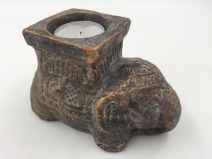 10539 - H - Good Luck Elephant Candle Holder with Candle - Hand Painted Antique Gold Color - Box 39