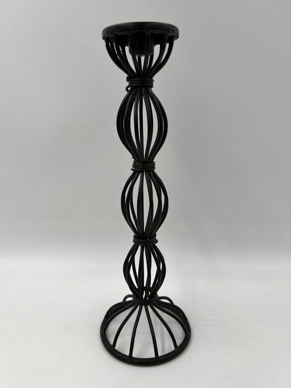 10544 - H - Ornate Braided Metal Candlestick Holder - Black - Metal Macramé - Box 31