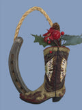 10565 - A - Wall Hanging Horseshoe with Rope & Boot and Picture Frame with Boot - Matching Set