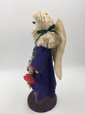 10572 - T - Angel Doll with Wood Base - Purple Dress with Floral Apron and Angel Wings - Box 39