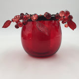 10602 - H - Glass Candle Holder with Candle - Scarlet Red - Edge adorned with Berries and Leaves - Box 44