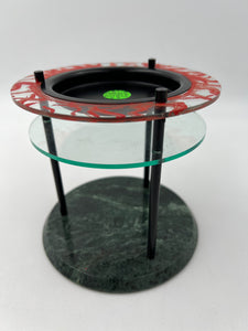10727 - H - 3" Candle Holder - Hand Painted Glass & Metal Top - 3-Pillars - Marble Base - 5" Tall  - box 29