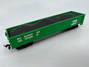 10776 - T - HO Scale - Coal Train Car - Burlington Northern - Green and Black with White Graphics - Excellent Condition - 6 1/2" x 1 3/8" x 1 1/4" - Box 9