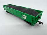 10776 - T - HO Scale - Coal Train Car - Burlington Northern - Green and Black with White Graphics - Excellent Condition - 6 1/2" x 1 3/8" x 1 1/4" - Box 9