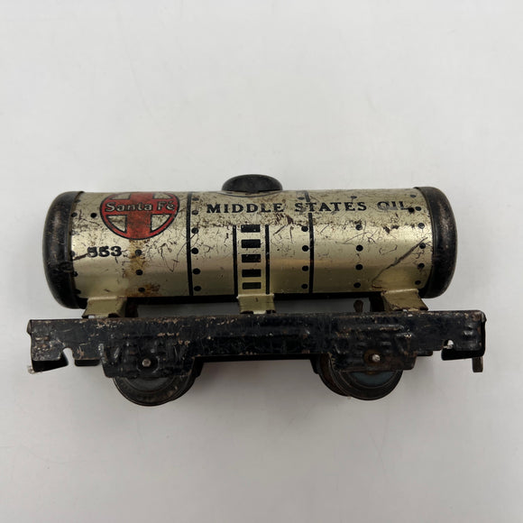 10932 - T - O-Gauge / Scale Vintage 1930's Marx Santa Fe Middle State Oil - Tanker Car #553 - Box 43