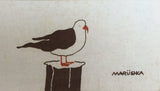 8723 - A - Marushka Textile Silkscreen Print of Seagull Landing - Signed