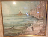 7962 - A - 1990 Jerry Sic Signed & Dated - Rendering of a Sea Wharf Walkway - Harbor Bay Pier Scene