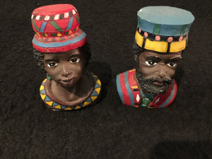 8195 - H - African Ceramic Bust of King & Queen in Traditional Dress  - Box 39