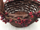 8547 - H - Festive Basket - Heavy Woven Wood - Medium Brown - Cranberry Border Of Top Opening Of Basket. - Box 45