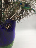 8561 - H - Blue & Green Glass Vase with Rare Color Peacock Feathers (35-40)