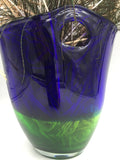 8561 - H - Blue & Green Glass Vase with Rare Color Peacock Feathers (35-40)