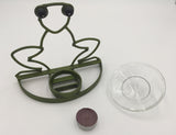 8590 - H - Frog Candle Holder - Made of Metal - with a Custom Fitted Glass Dish  - Box 44