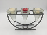 8810 - H - 3-Candle Holder - Metal Frame with Geometric Glass Holders - Very Mod Design  -  Box 45