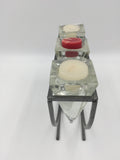 8810 - H - 3-Candle Holder - Metal Frame with Geometric Glass Holders - Very Mod Design  -  Box 45