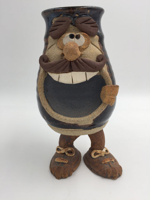 8981 - C - Handmade Custom Glaze Art Pottery Face Coffee Mug on Legs - One of a Kind - box 34