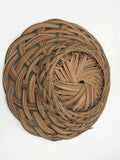 9034 - H - Hand Woven Basket - Bamboo with Tan and Green Reed Strands - Great for Table Centerpiece or to Place Flowers to Fruit Accent - Box 45