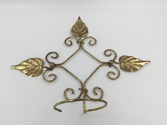9064 - H - Aged Metal Art Holder - Brass Leaf Design - Plants, Sconces, Baskets of Flowers - Anything That Fits The 3