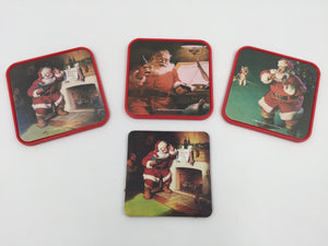 9070 - C - Set of 3 Coca-Cola Santa Coasters + 1 Bonus , Square Design , Made in Ocala Florida by Conimar Inc. - Box 24