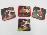 9070 - C - Set of 3 Coca-Cola Santa Coasters + 1 Bonus , Square Design , Made in Ocala Florida by Conimar Inc. - Box 24