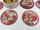 9086 - C - Coca-Cola - Beverage Coasters - Touching Scenes Of Get Togethers with Family & Friends - Set of 4 Metal Coasters with Tin Holder - 1994 - Box 24