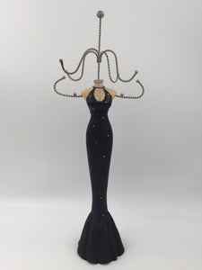 9391 - C - Necklace & Fine Jewelry Holder - 15-1/4" Tall - Female Figurine in a Black & Diamond Studded Formal Floor Length Dress - Box 40