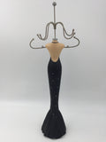 9391 - C - Necklace & Fine Jewelry Holder - 15-1/4" Tall - Female Figurine in a Black & Diamond Studded Formal Floor Length Dress - Box 40