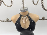 9391 - C - Necklace & Fine Jewelry Holder - 15-1/4" Tall - Female Figurine in a Black & Diamond Studded Formal Floor Length Dress - Box 40