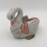 9438 - H - Ceramic Swan Figurine - Off White with Pink/White Flowers - Box 41