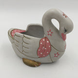 9438 - H - Ceramic Swan Figurine - Off White with Pink/White Flowers - Box 41