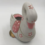 9438 - H - Ceramic Swan Figurine - Off White with Pink/White Flowers - Box 41