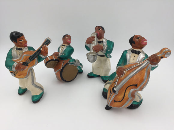 9506 - C - Vintage Set of 4 Glazed Ceramic Jazz Band Figurines - Box 29
