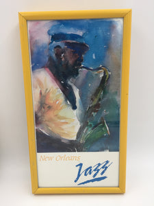 9552 - A - Water Color - New Orleans Jazz Saxman - Fred Haines Print - Professionally Framed
