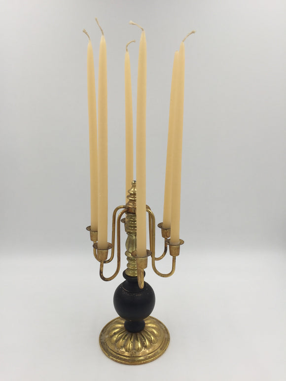 9669 - H - 6 Candle Holder with Slender Wax Candles - Brass with Black Wood - Box 46