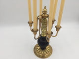 9669 - H - 6 Candle Holder with Slender Wax Candles - Brass with Black Wood - Box 46