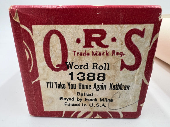 9721 - C - QRS Word Roll - #1388 - Player Piano Music Roll - I'll Take You Home Again, Kathleen - Bal - Box 36lad - Box 36