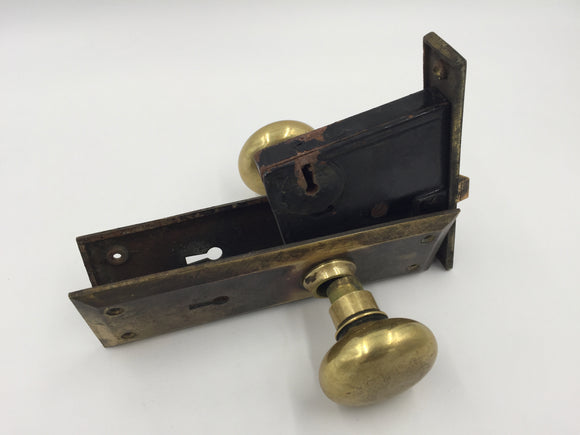 9751 - V - Entry Door Handle & Skeleton Key Deadbolt - Vintage Brass & Steel - Box 7