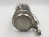 9783 - C - Lidded Glass Beer Stein - Lion Coat of Arms - Pewter Lid - Hand Painted - Box 32