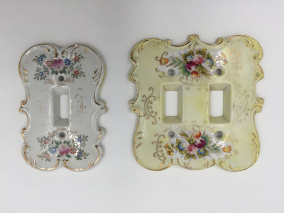 9785 - V - Porcelain Double & Single - Original Anan Creation Floral Light Switch Covers - 6884Y & 7310 - Box 38